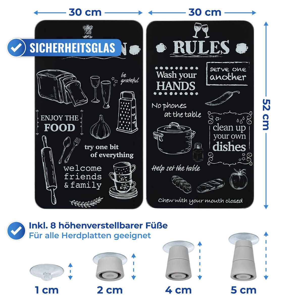 Herdabdeckplatte Universal Kitchen Rules 2er Set, für alle Herdarten