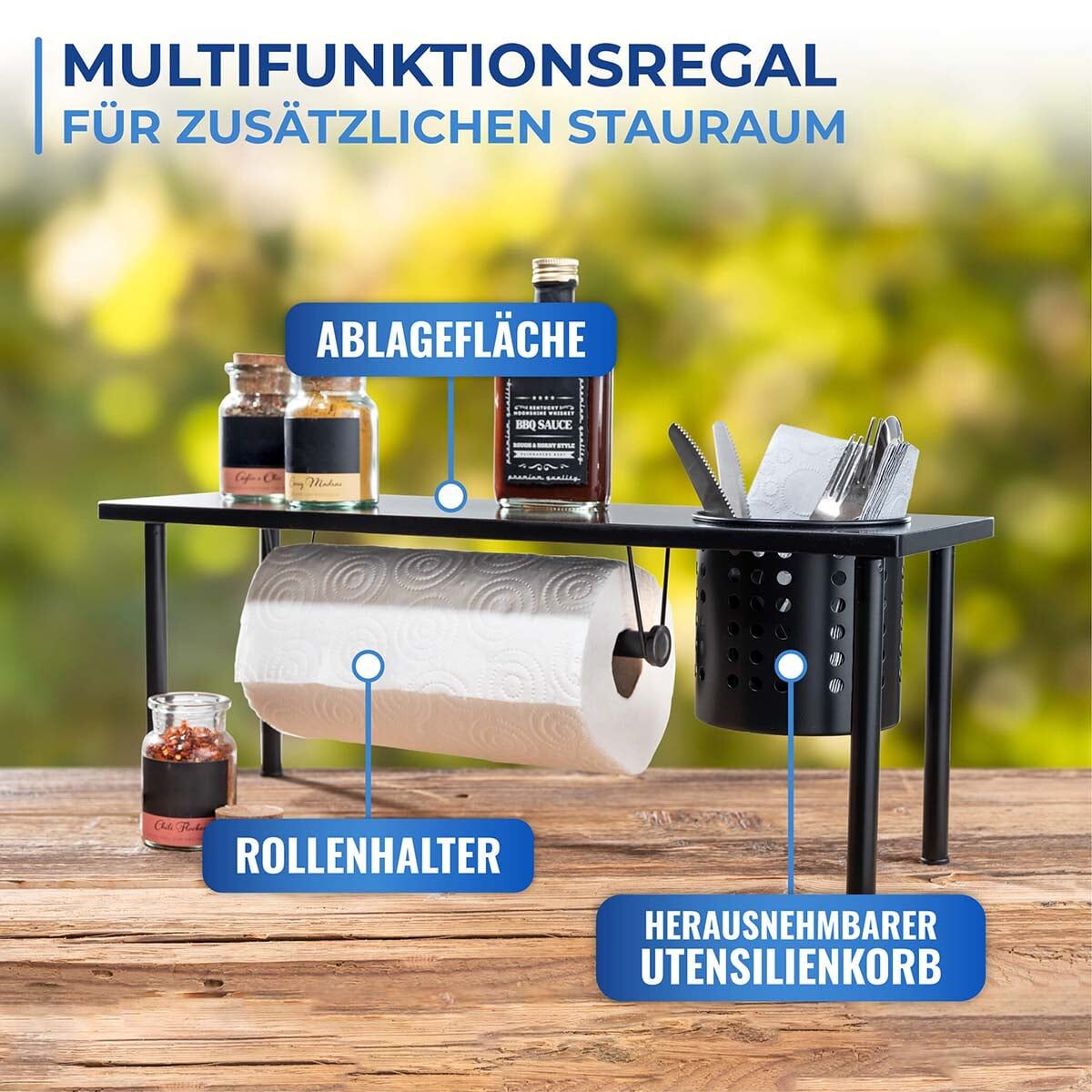 Regal mit Rollenhalter, Schwarz Regal mit Rollenhalter, Schwarz