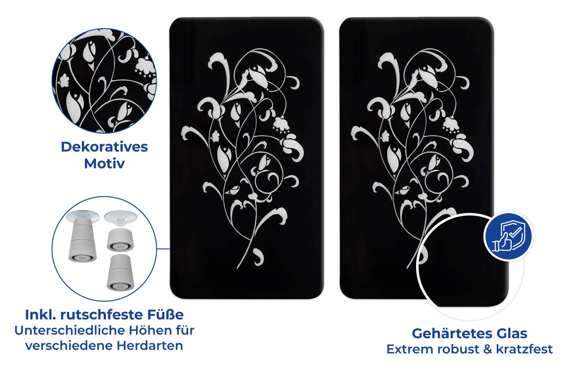 Herdabdeckplatte Universal Ornamento Nero 2er Set, für alle Herdarten