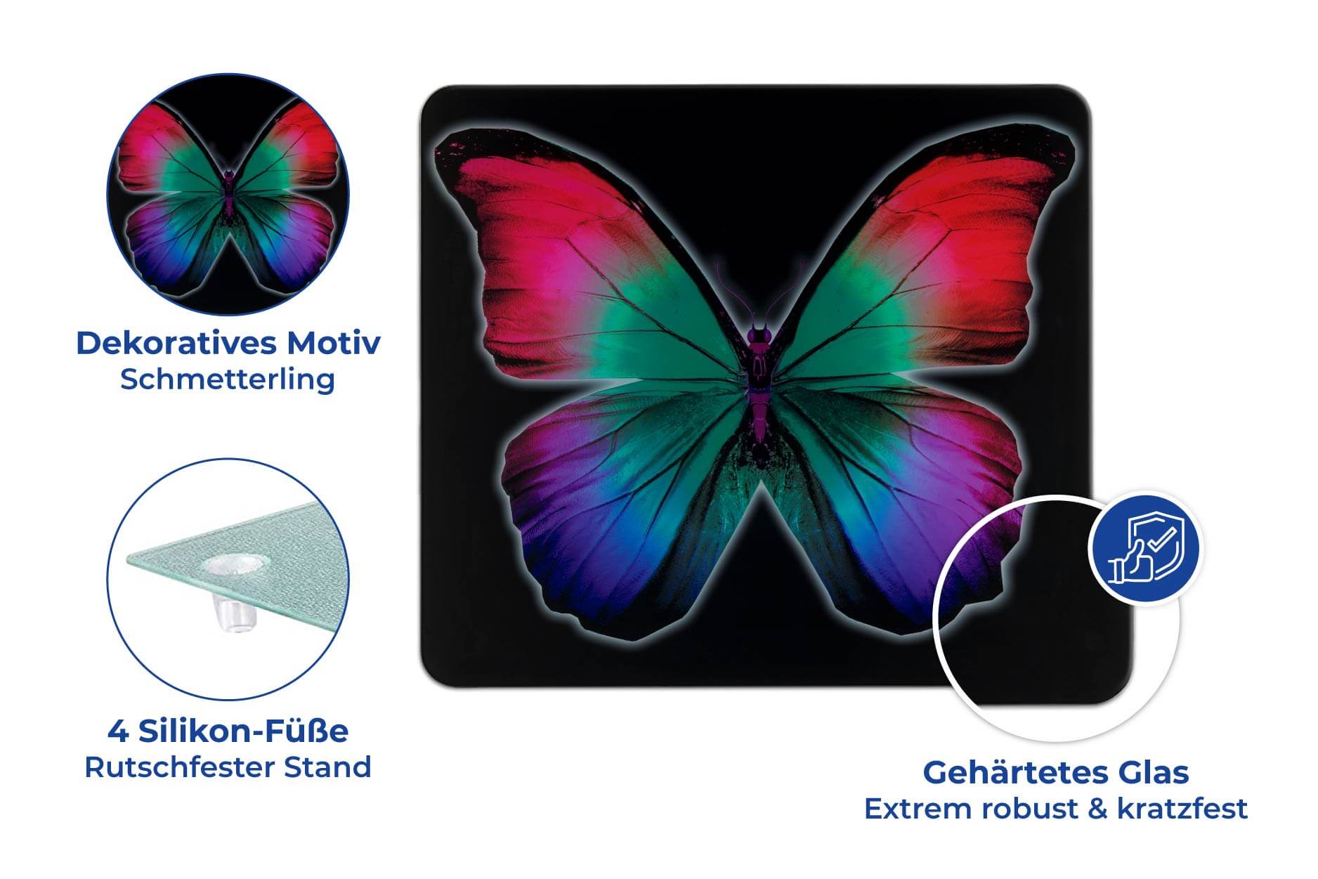 Multi-Platte Butterfly by Night, für Glaskeramik Kochfelder, Schneidbrett