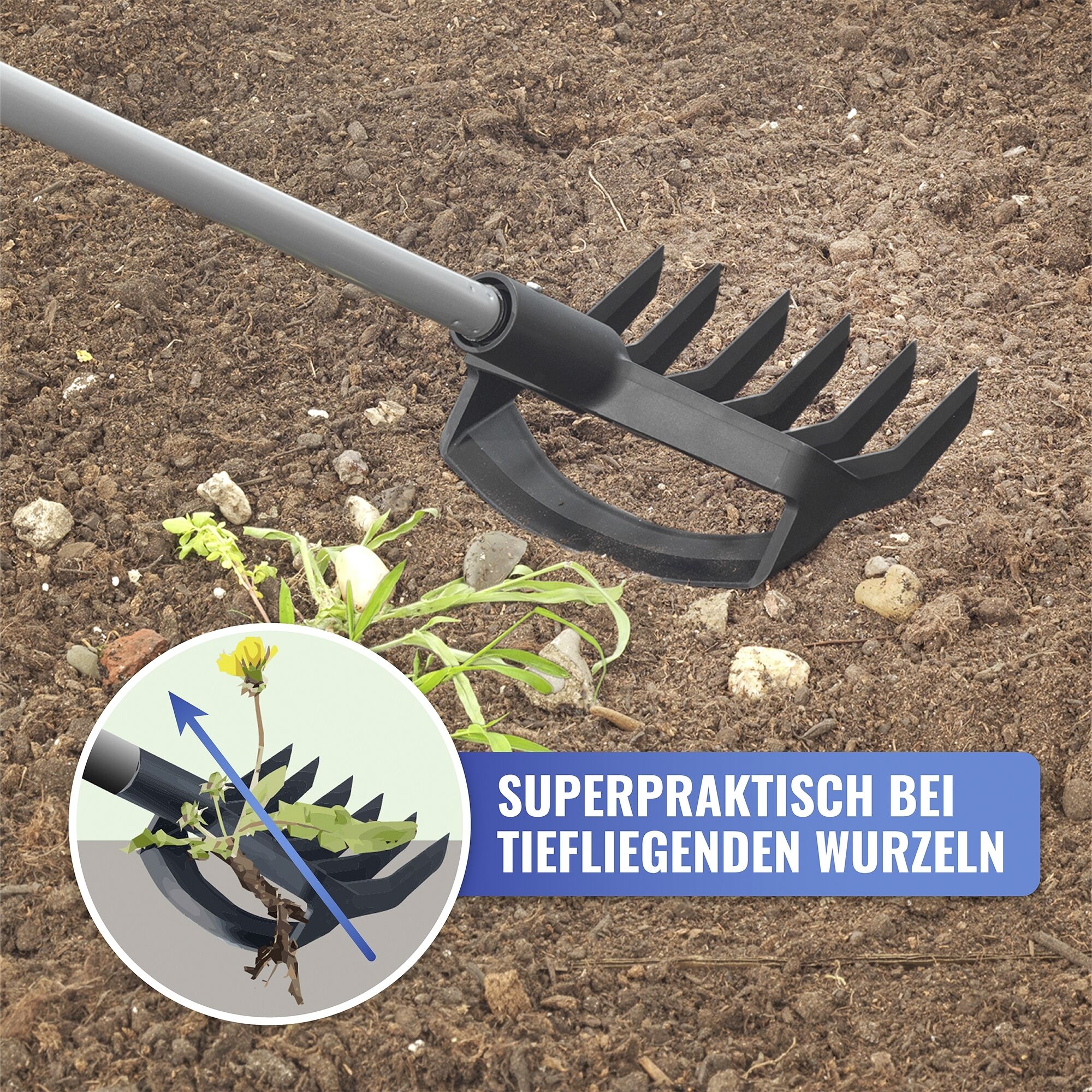 Gartenhacke & Kultivator für Teleskopstiel 2in1