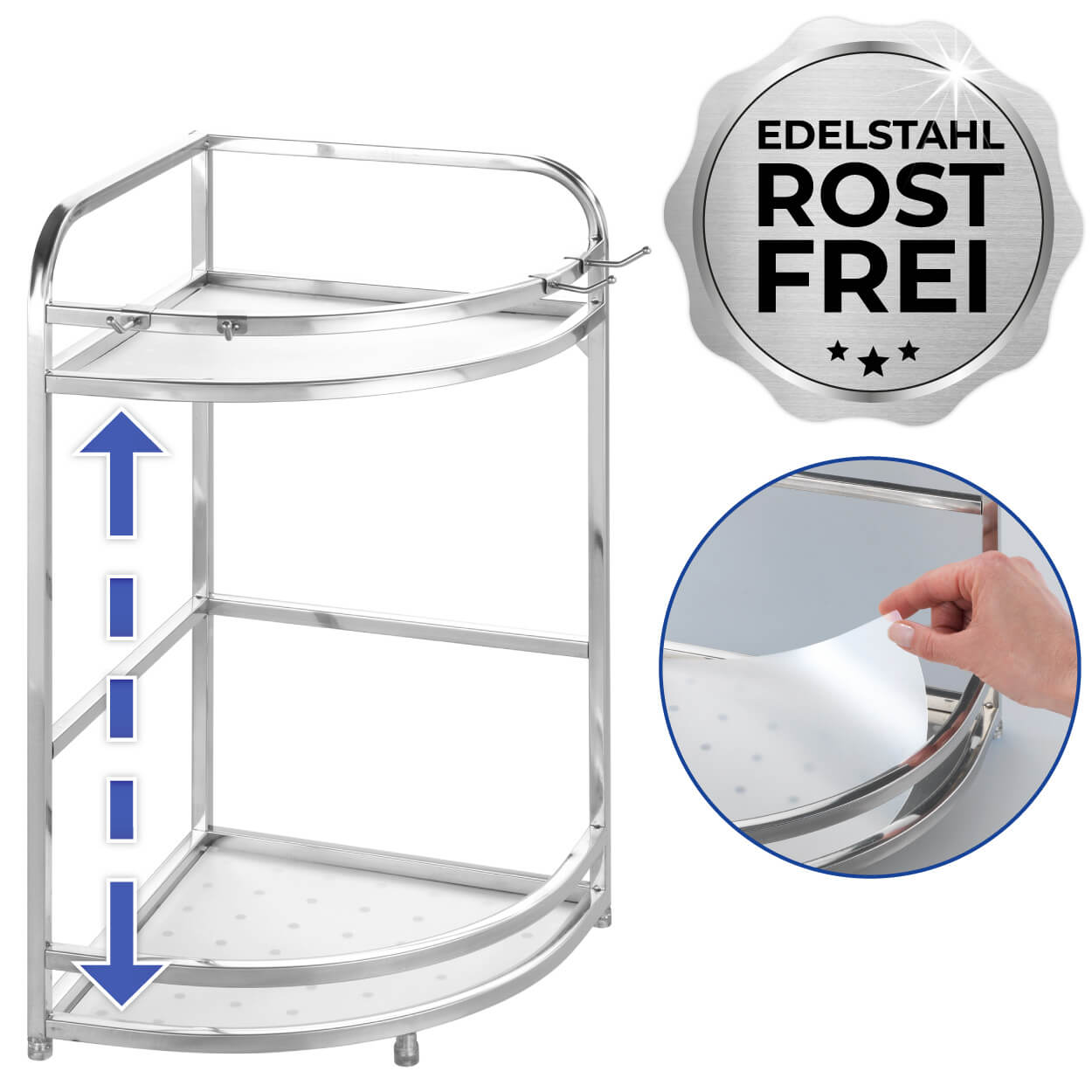 Eckregal Edelstahl, 4 Haken Eckregal Edelstahl, 4 Haken