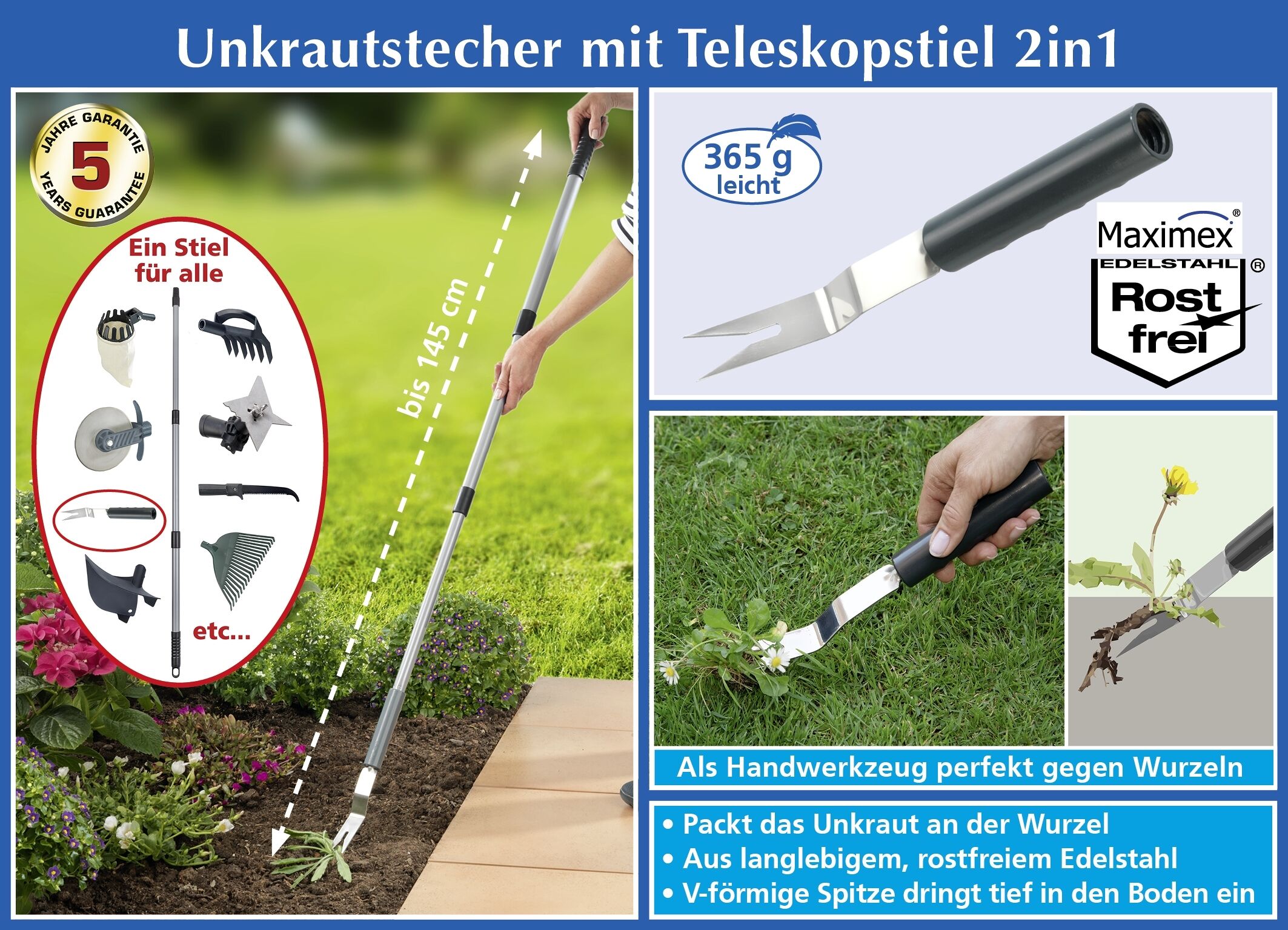 Unkrautstecher mit Teleskopstiel 2in1