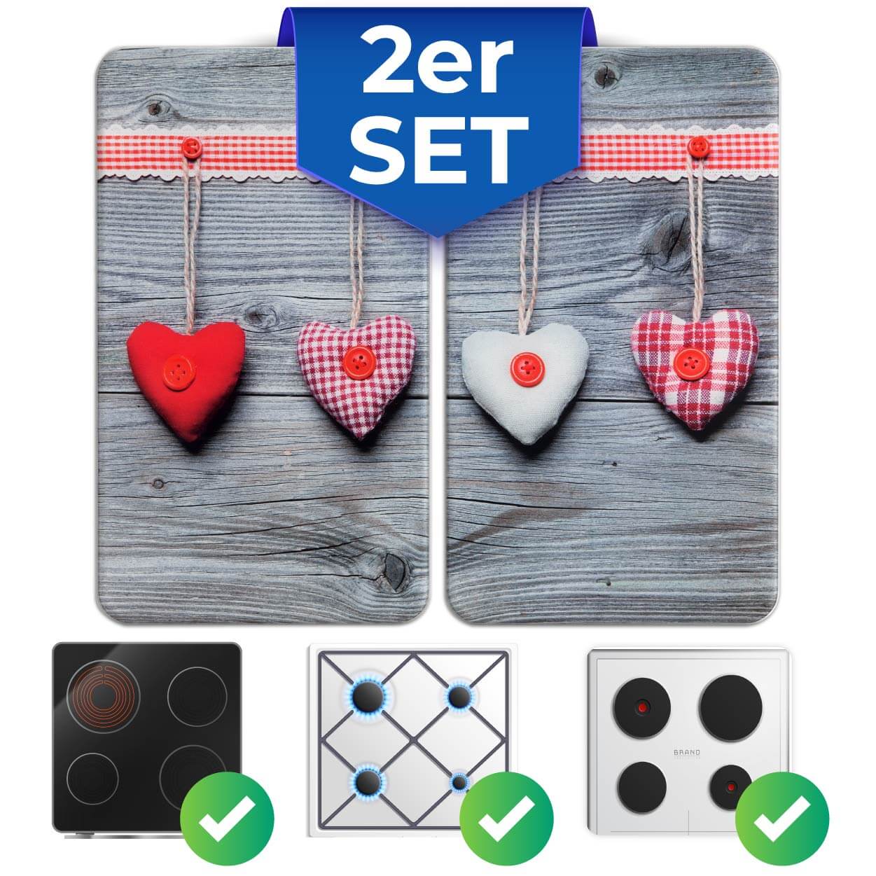 Herdabdeckplatte Universal Herzen 2er Set, für alle Herdarten