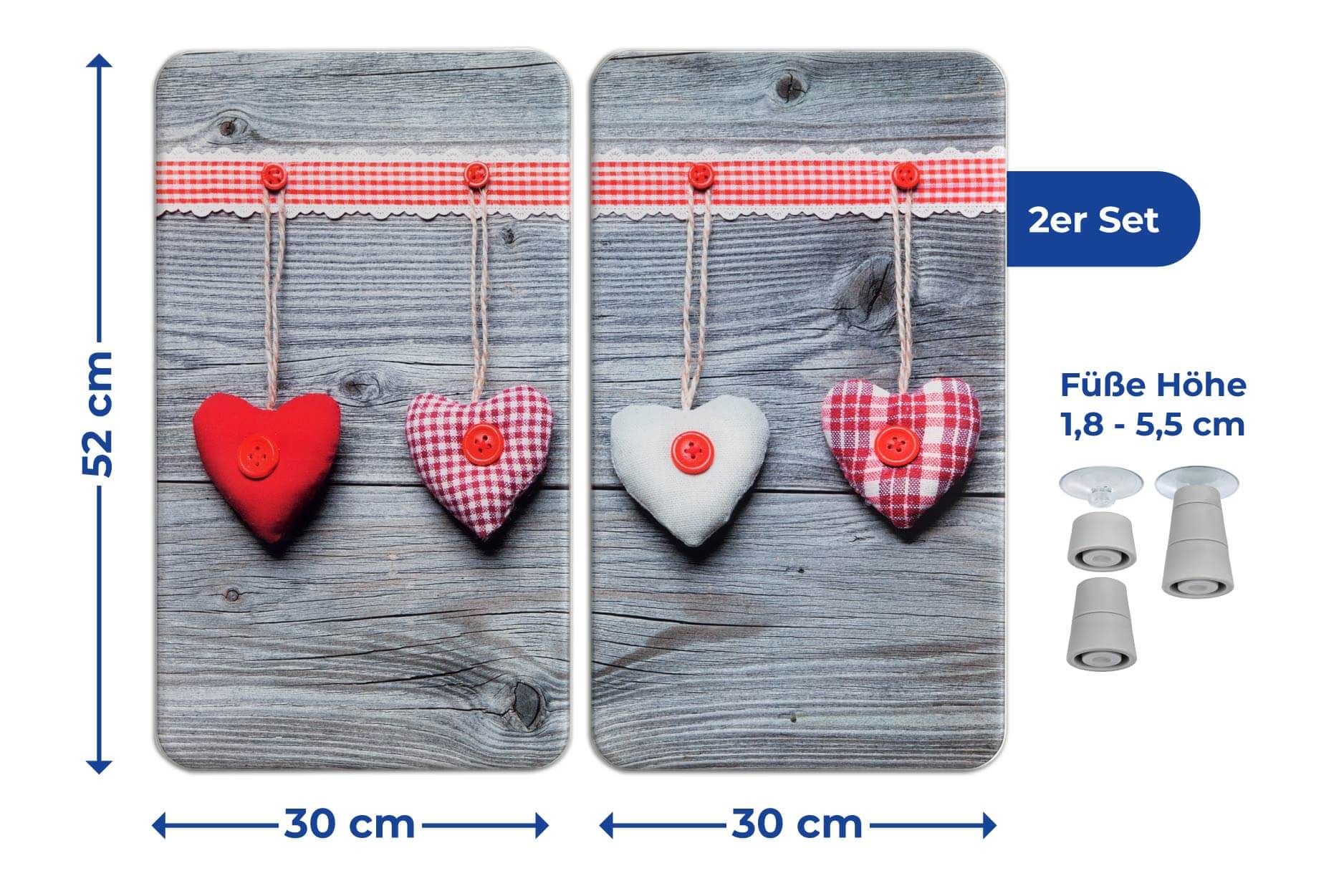 Herdabdeckplatte Universal Herzen 2er Set, für alle Herdarten