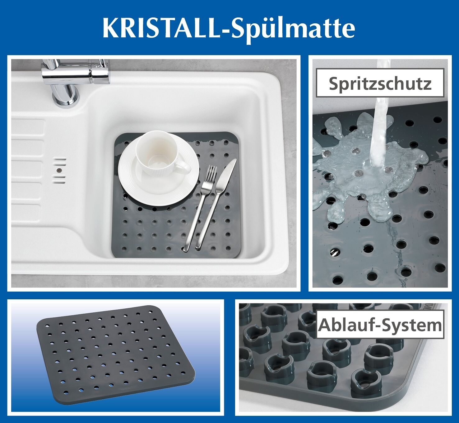 Spülbeckeneinlage Kristall Eckig, Grau
