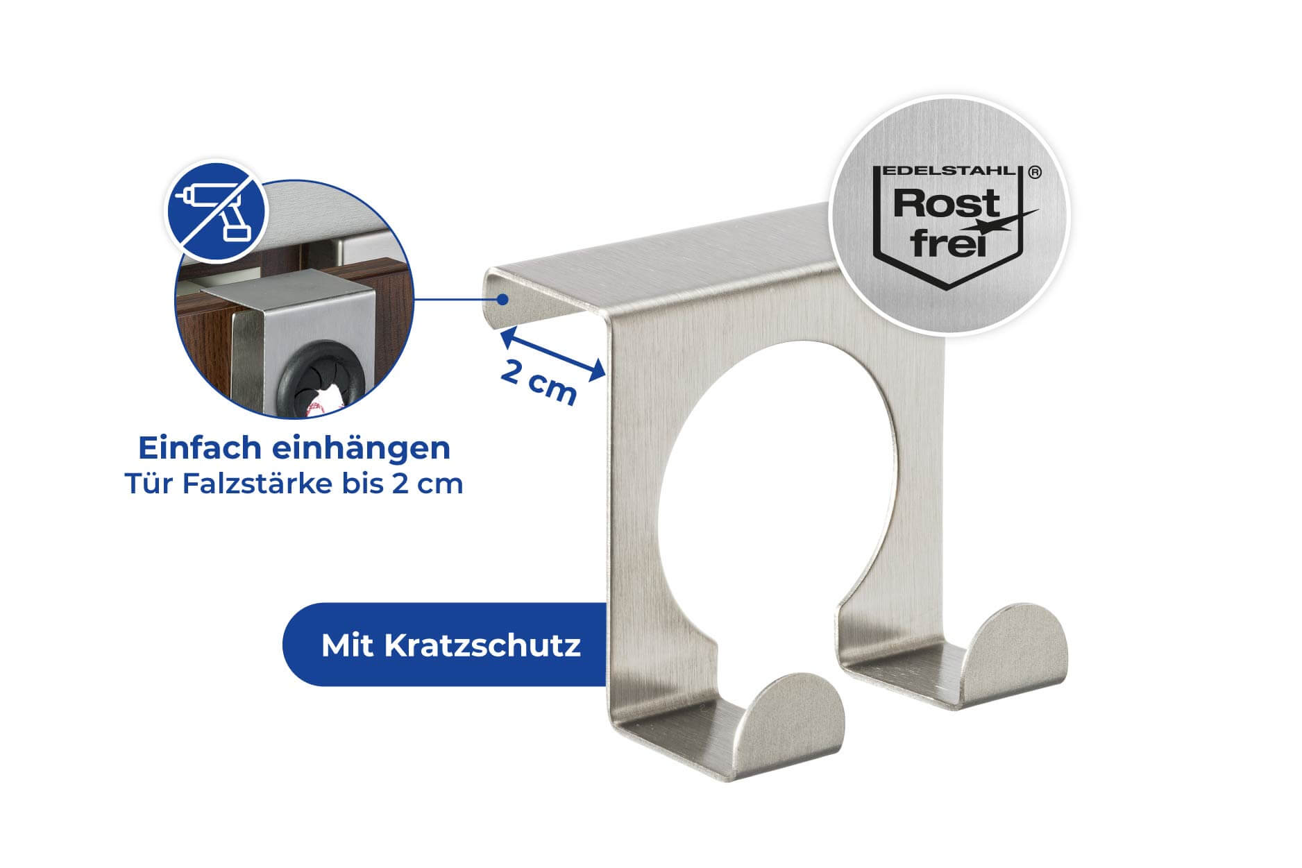Tür-Doppelhaken, Edelstahl, 2er-Set Tür-Doppelhaken, Edelstahl, 2er-Set