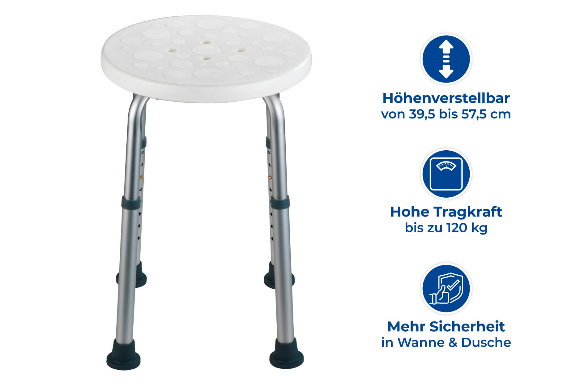 Duschhocker Secura höhenverstellbar, 120 kg Tragkraft Duschhocker Secura höhenverstellbar, 120 kg Tragkraft