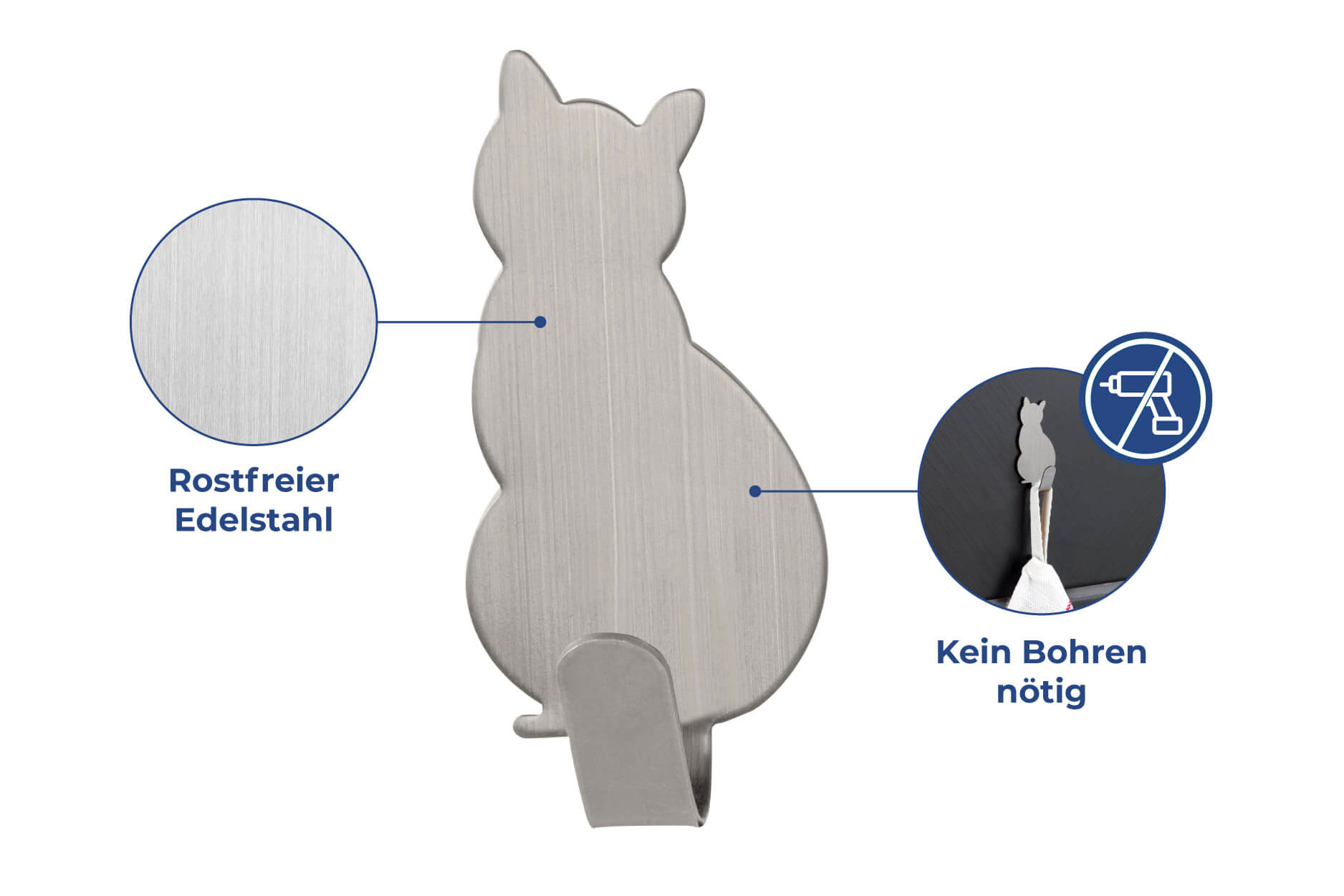 Wandhaken Katze, 4er Set