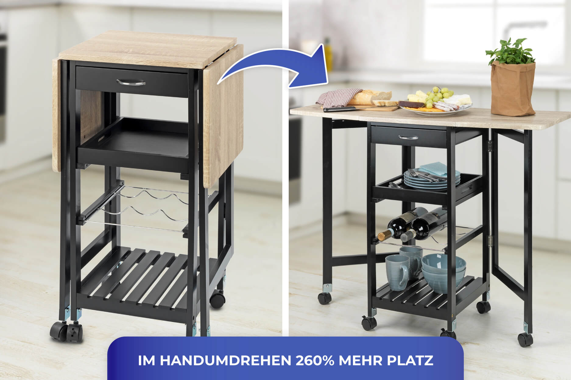 | 260% Maximex Kompakter mehr mit Küchenwagen Arbeitsfläche Seitenwänden