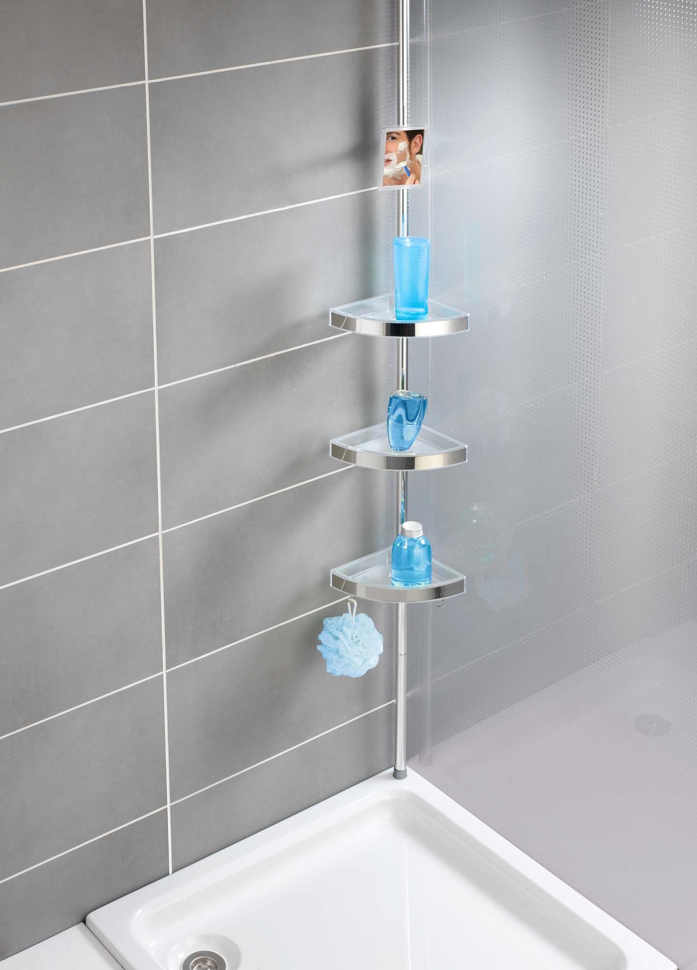 Teleskop Duschecke Premium glänzend, mit 3 Ablagen und Spiegel Teleskop Duschecke Premium glänzend, mit 3 Ablagen und Spiegel