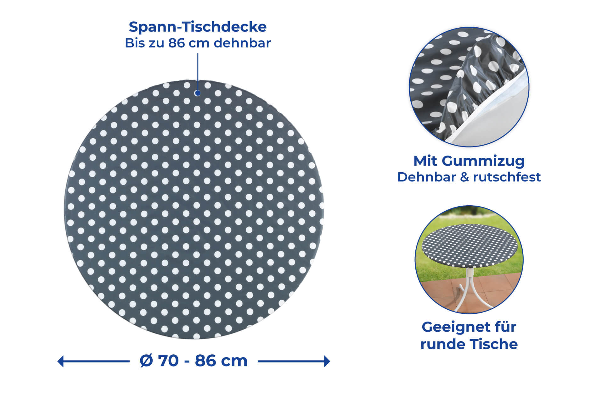 Spann-Tischdecke grau Punkte