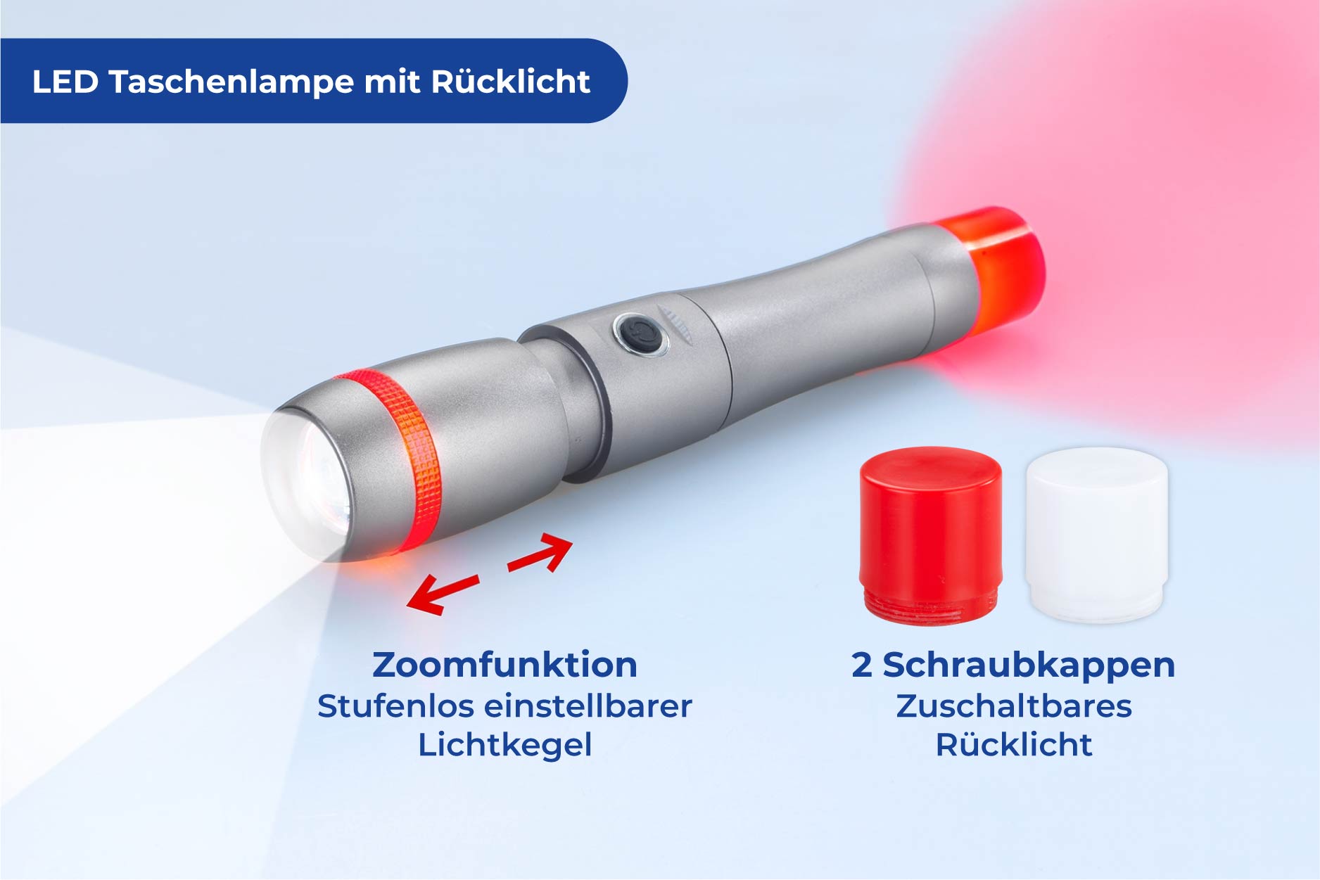 LED Taschenlampe m Rücklicht & Diffusor LED Taschenlampe m Rücklicht & Diffusor