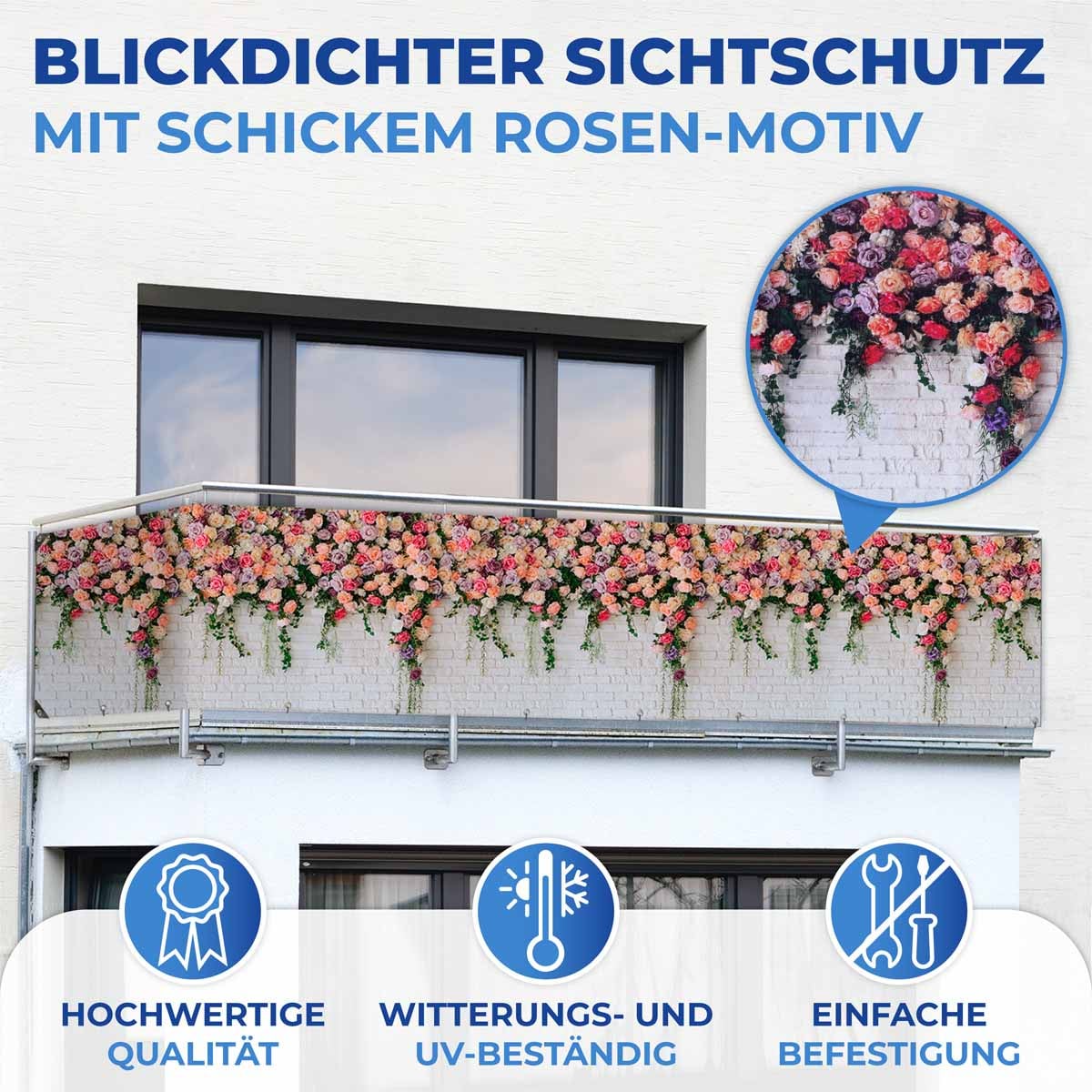 Balkon-Sichtschutz Rosen, 5 m