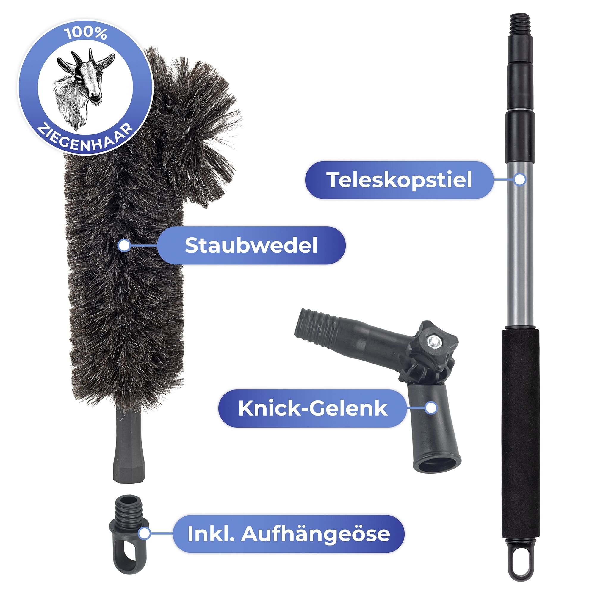 Ziegenhaar-Staubbesen inkl. Teleskopstiel knickbar Ziegenhaar-Staubbesen inkl. Teleskopstiel knickbar