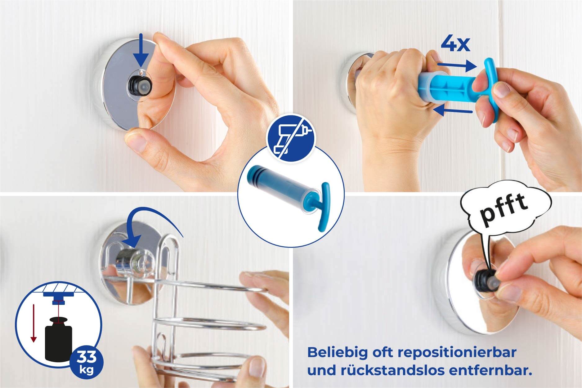 Vacuum-Loc® Wandablage, Befestigen ohne bohren