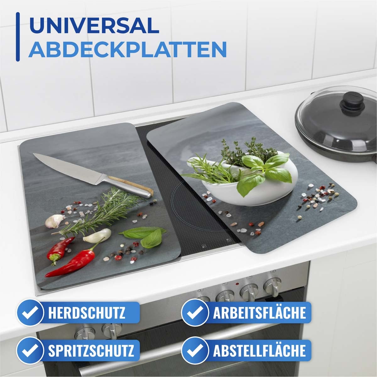 Herdabdeckplatte Universal Kräuterküche 2er Set, für alle Herdarten