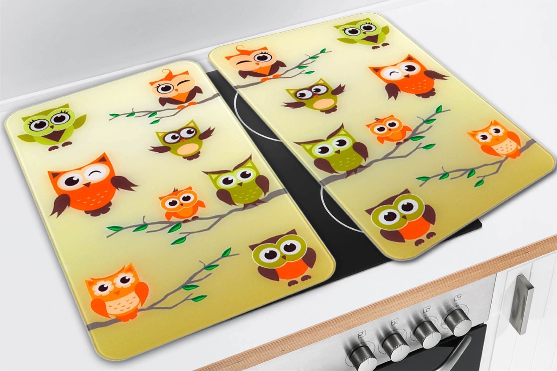 Herdabdeckplatten Universal Eulenversammlung 2er Set, für alle Herdarten