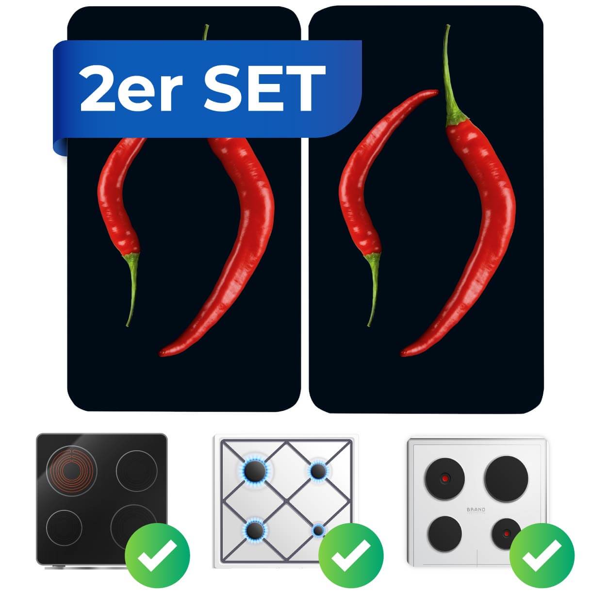 Herdabdeckplatte Universal Peperoni Duo 2er Set, für alle Herdarten