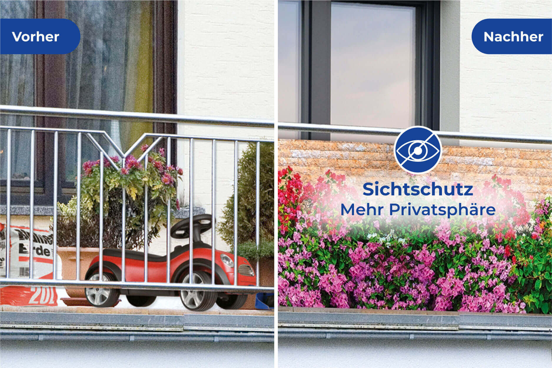 Balkon-Sichtschutz Mauer-Blumen, 5 m