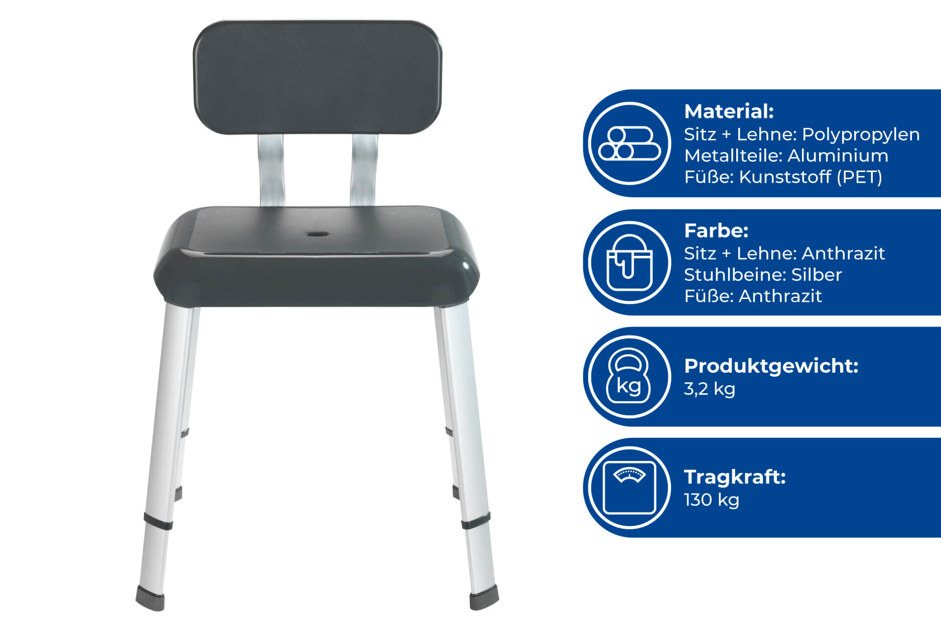 Badhocker mit Rückenlehne Secura Premium, bis 130 kg Tragkraft Badhocker mit Rückenlehne Secura Premium, bis 130 kg Tragkraft