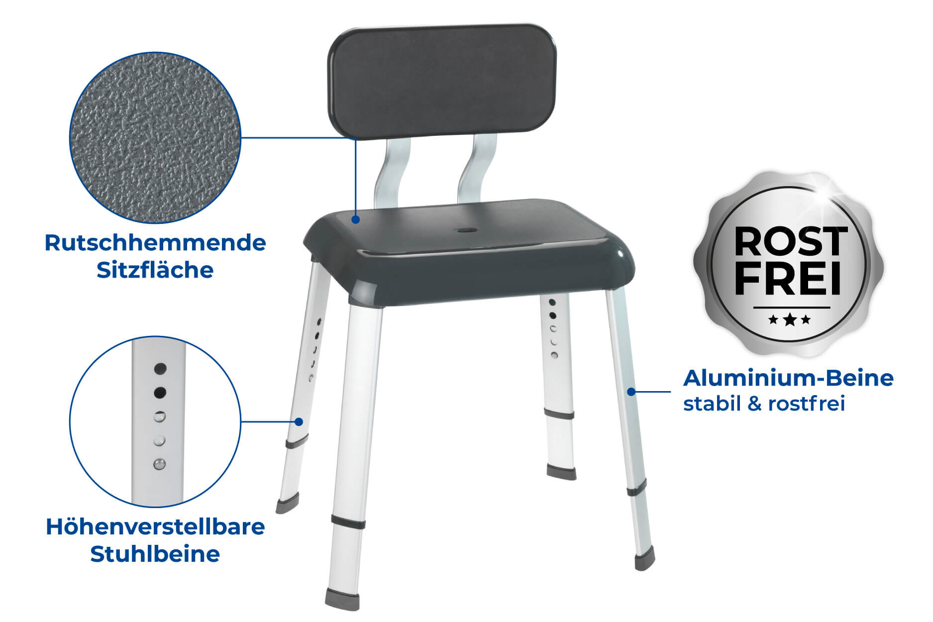 Badhocker mit Rückenlehne Secura Premium, bis 130 kg Tragkraft Badhocker mit Rückenlehne Secura Premium, bis 130 kg Tragkraft