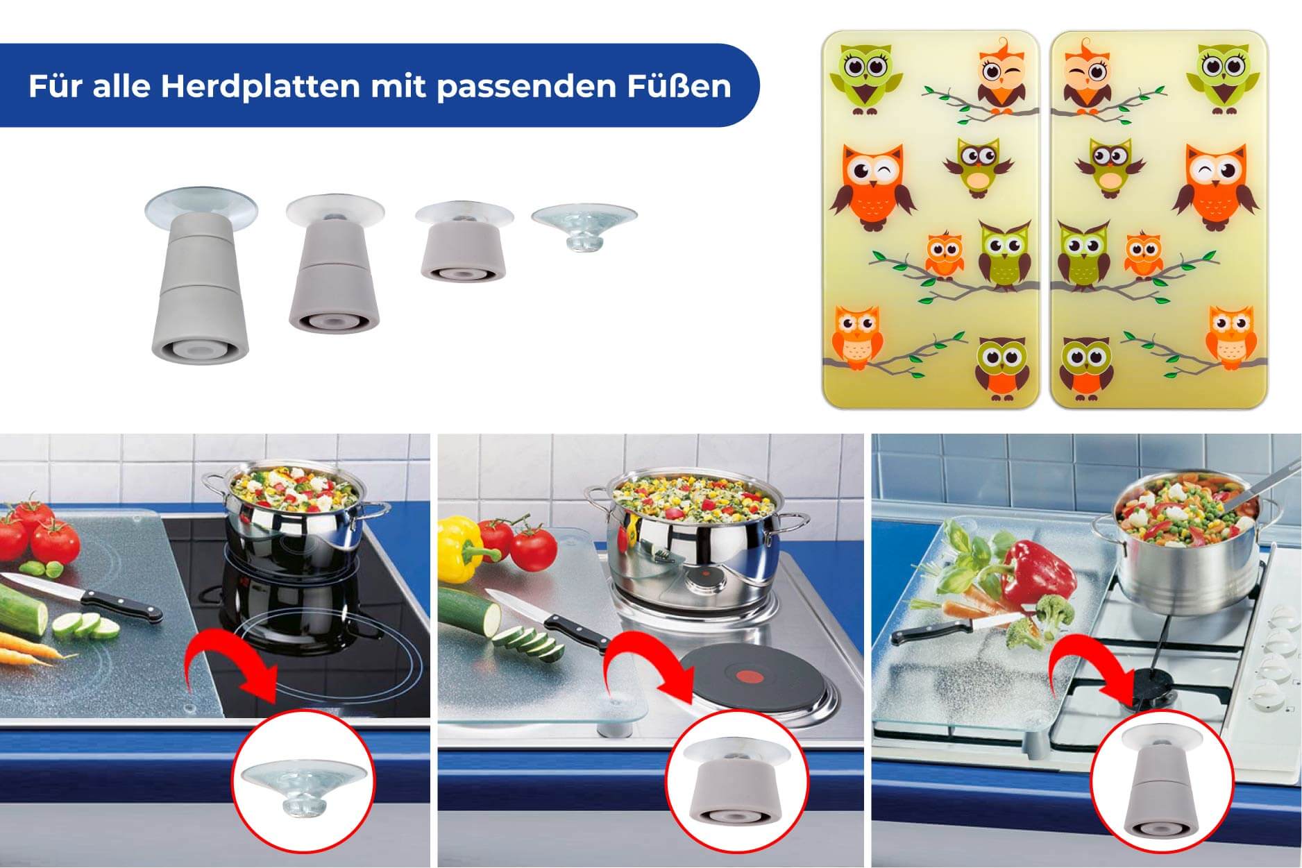 Herdabdeckplatten Universal Eulenversammlung 2er Set, für alle Herdarten