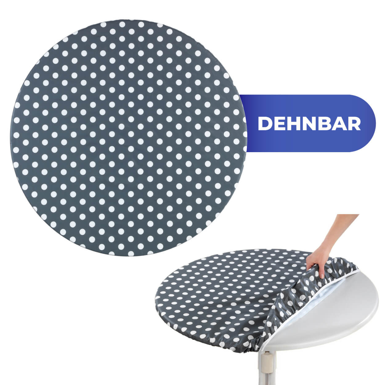 Spann-Tischdecke grau Punkte Spann-Tischdecke grau Punkte