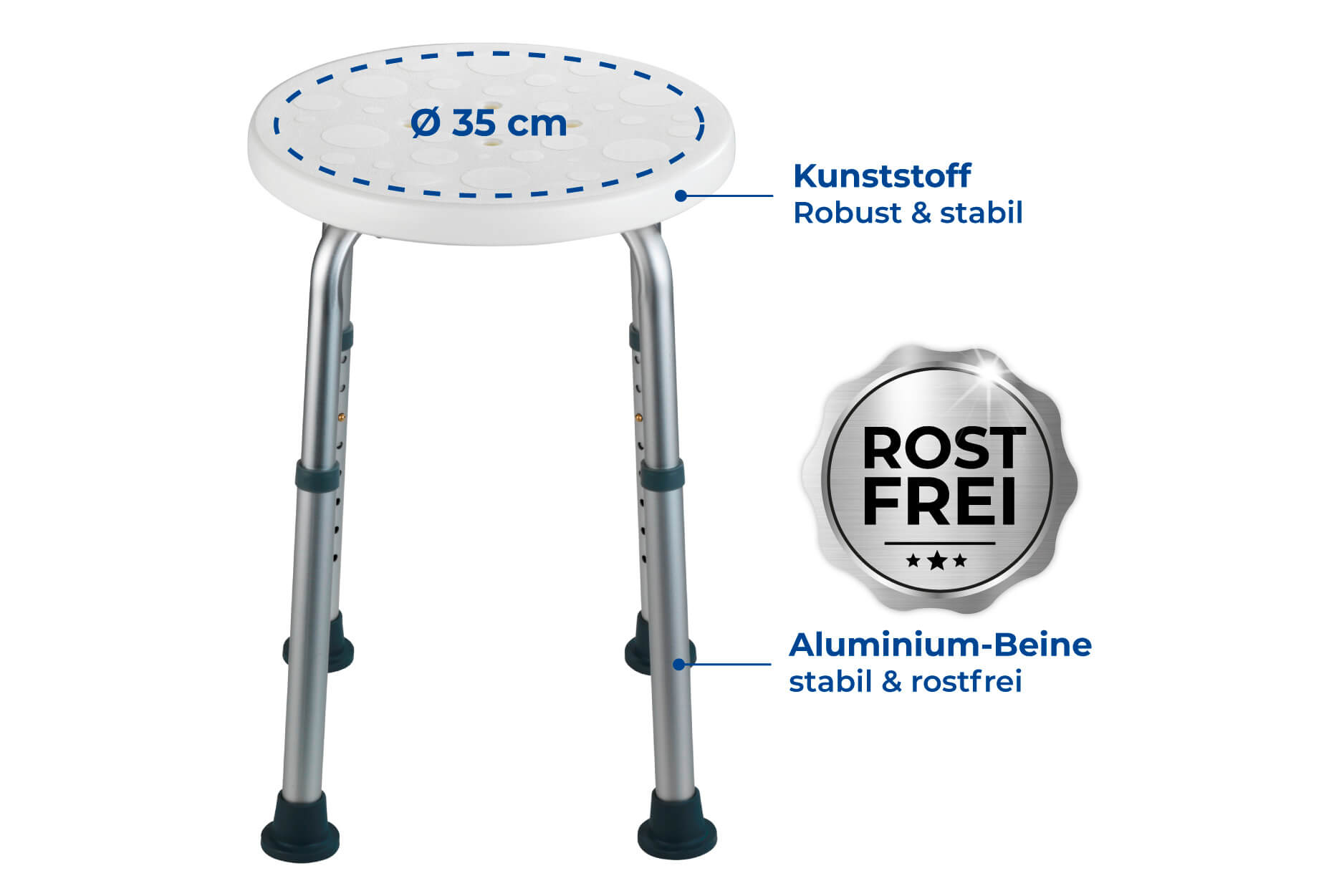 Duschhocker Secura höhenverstellbar, 120 kg Tragkraft Duschhocker Secura höhenverstellbar, 120 kg Tragkraft