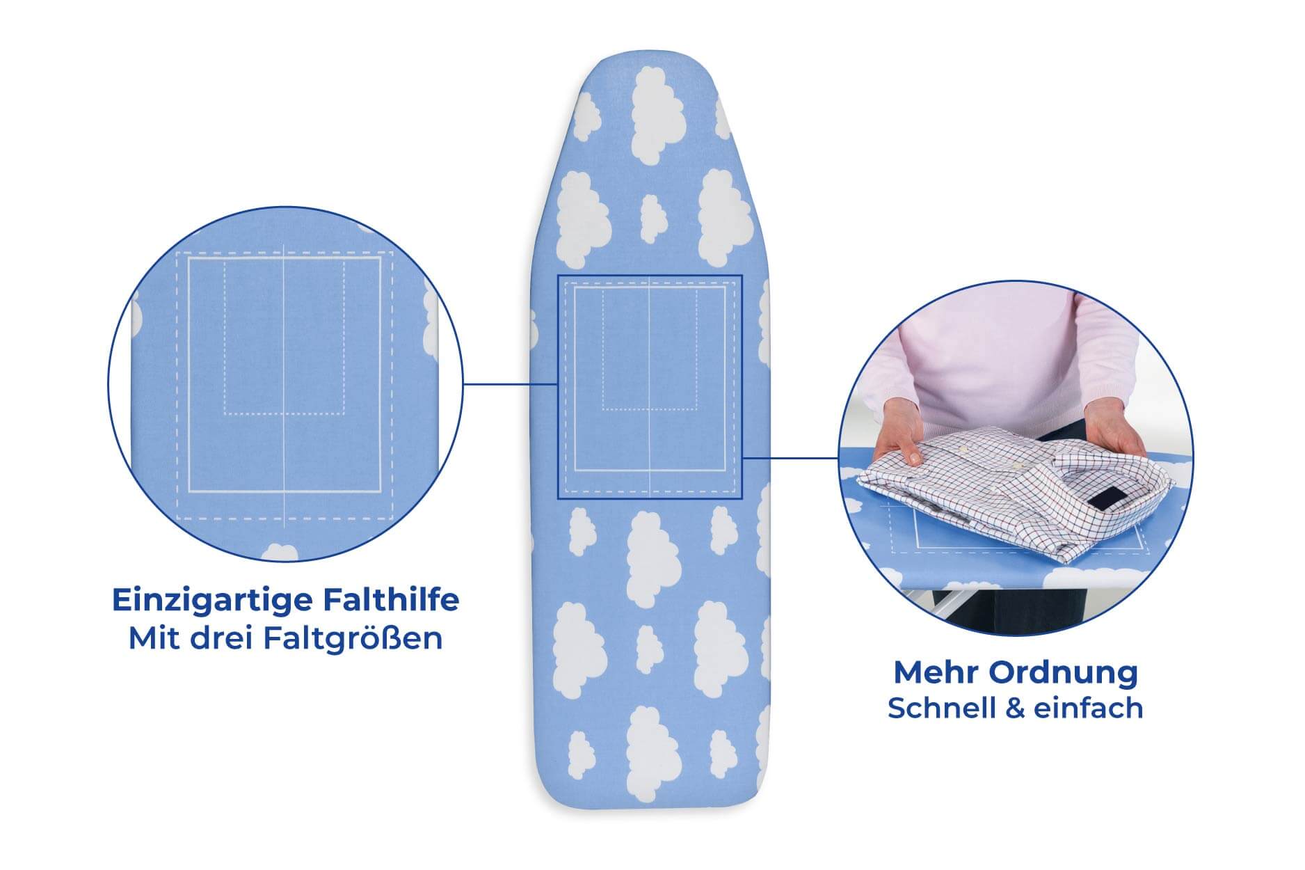 Bügeltischbezug 2 in 1 mit Faltschablone 128 x 54 cm