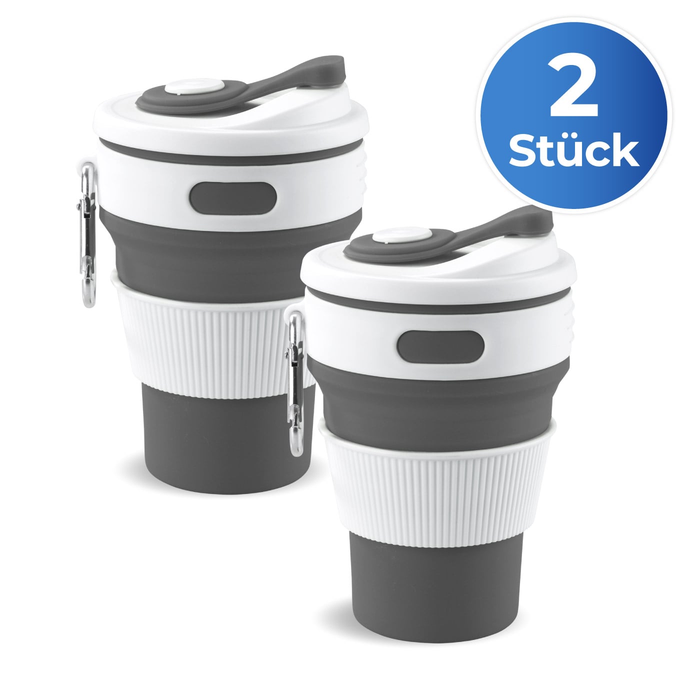 Faltbarer Silikon Coffee-to-go-Becher, 2er Set Faltbarer Silikon Coffee-to-go-Becher, 2er Set