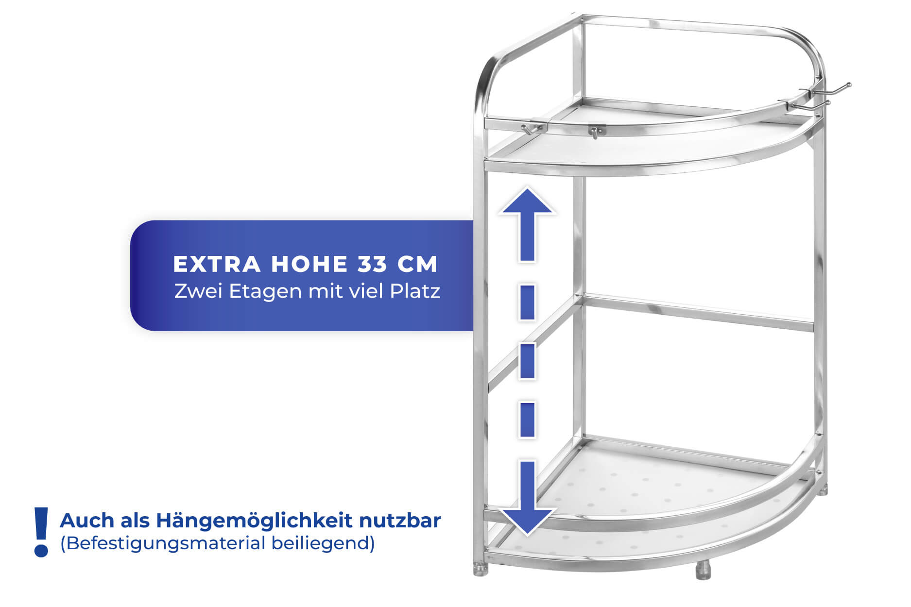 Eckregal Edelstahl, 4 Haken Eckregal Edelstahl, 4 Haken