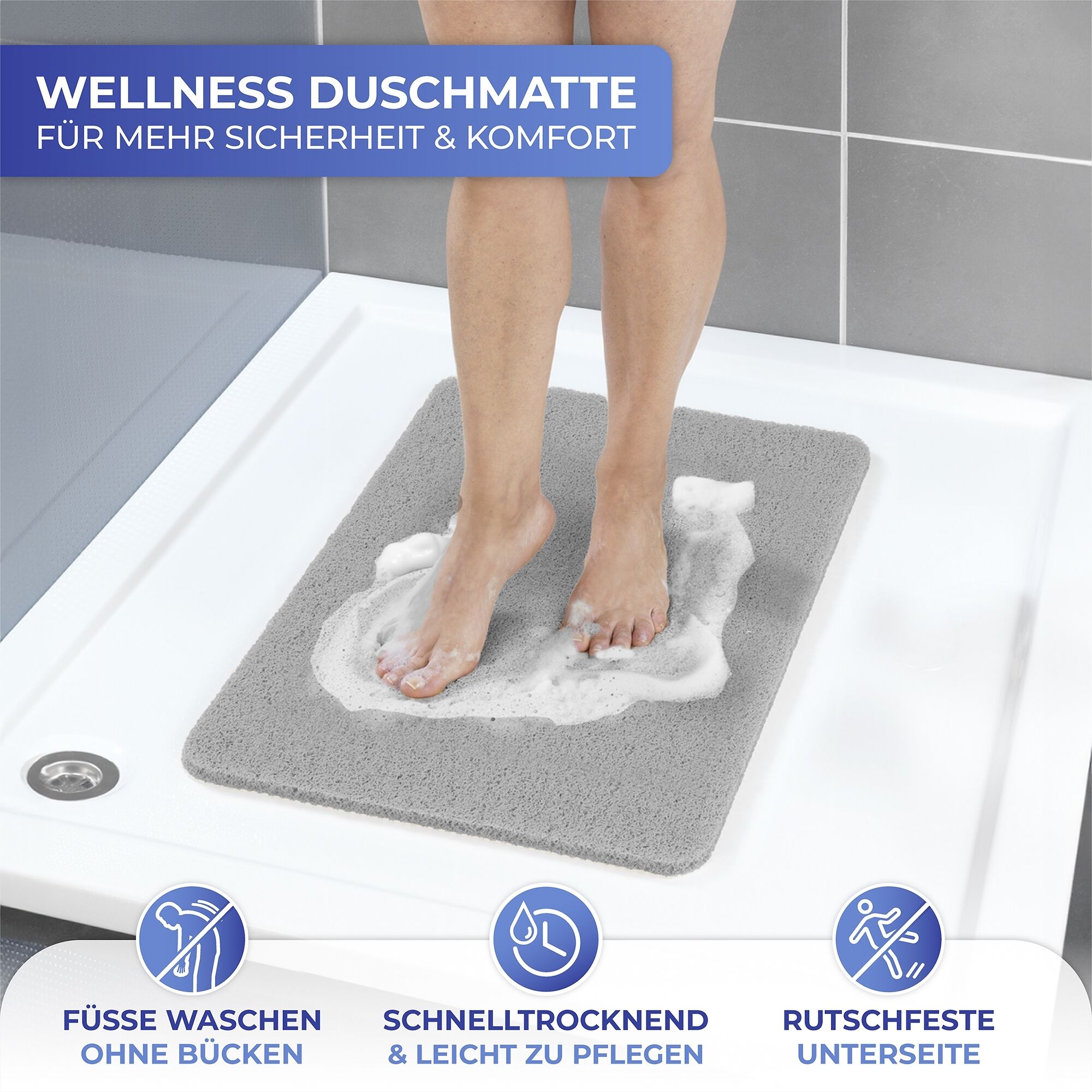 Wellness Duschmatte, grau 60x40 cm Wellness Duschmatte, grau 60x40 cm