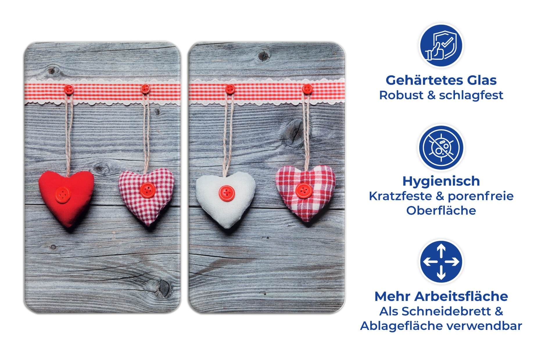 Herdabdeckplatte Universal Herzen 2er Set, für alle Herdarten