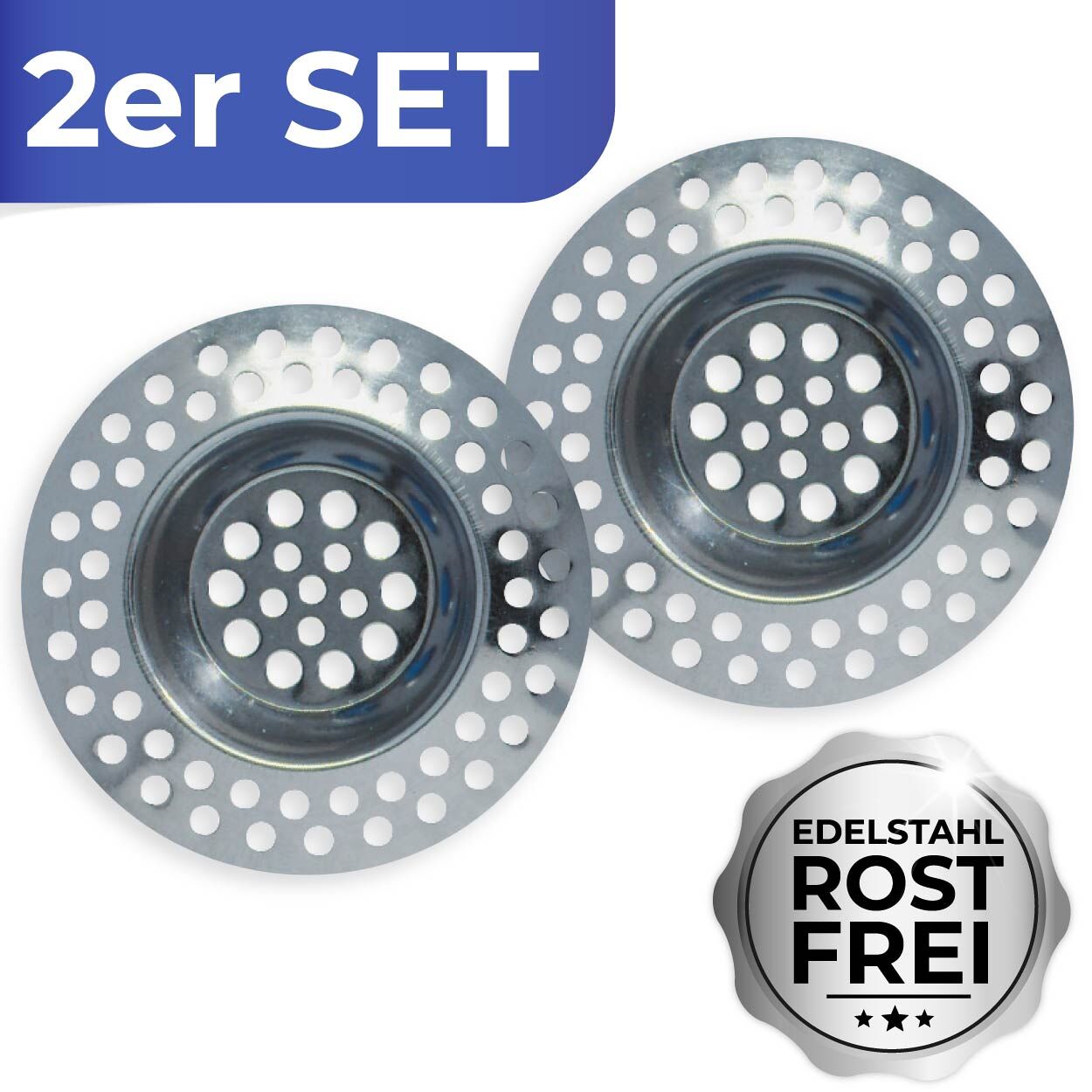 Abfluss-Sieb Edelstahl 2er Set, rostfrei