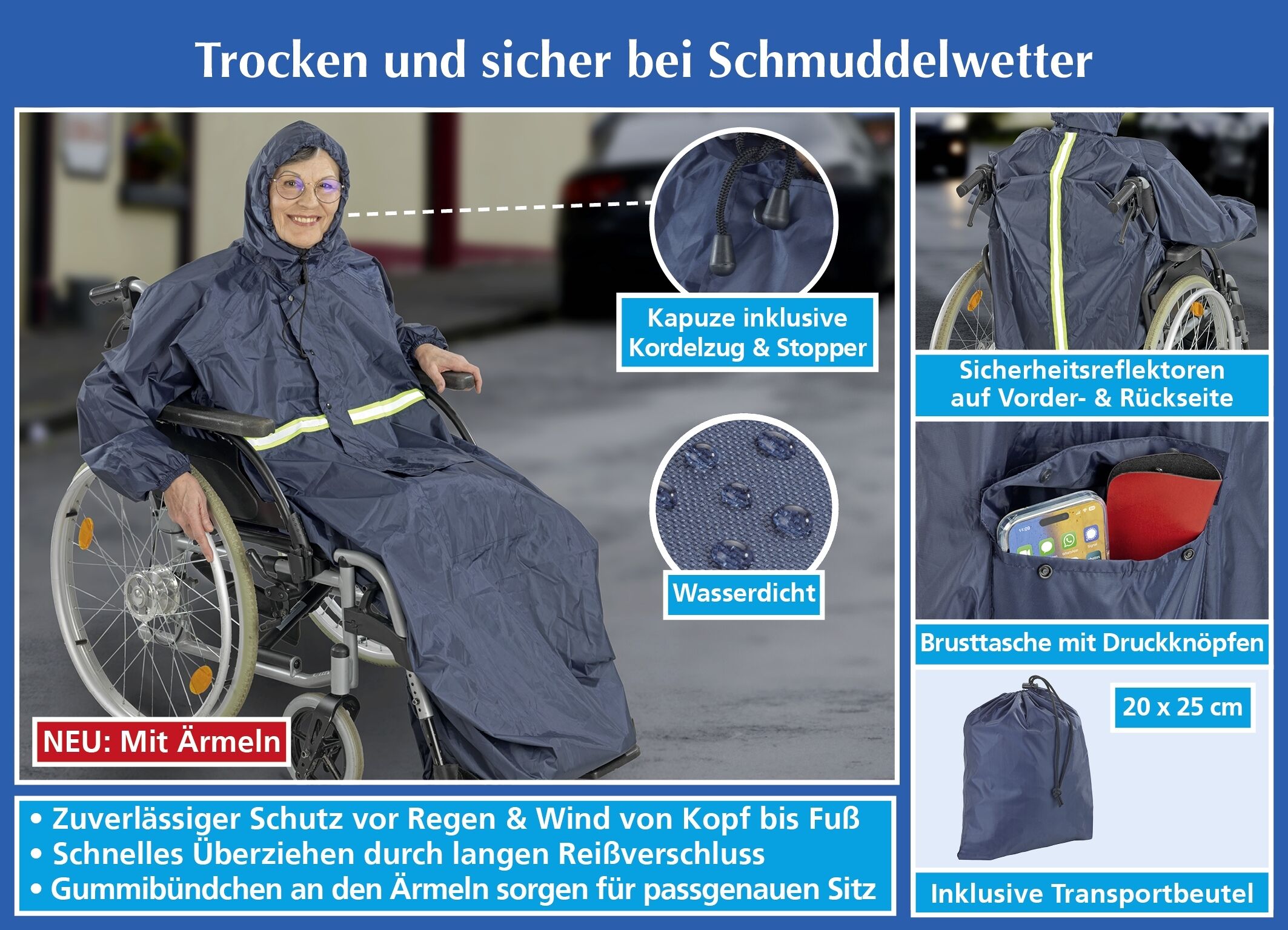 Rollstuhl-Regencape mit Ärmeln Rollstuhl-Regencape mit Ärmeln