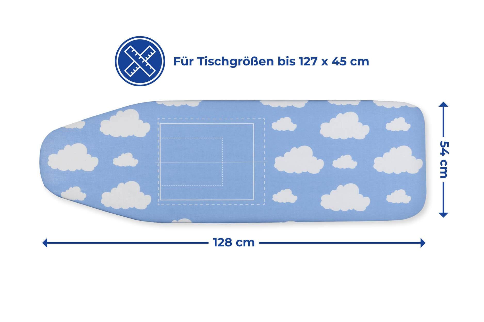 Bügeltischbezug 2 in 1 mit Faltschablone 128 x 54 cm