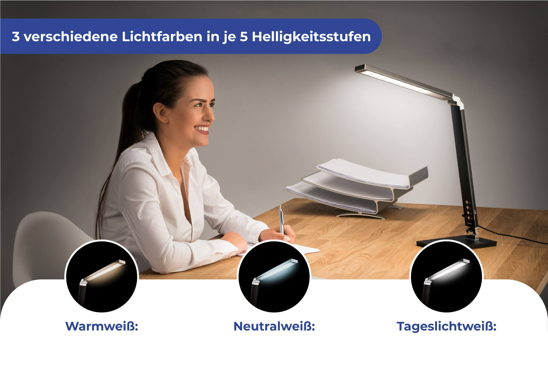Tischlampe mit 5 Maximex Helligkeitsstufen Tageslicht-Tischleuchte,