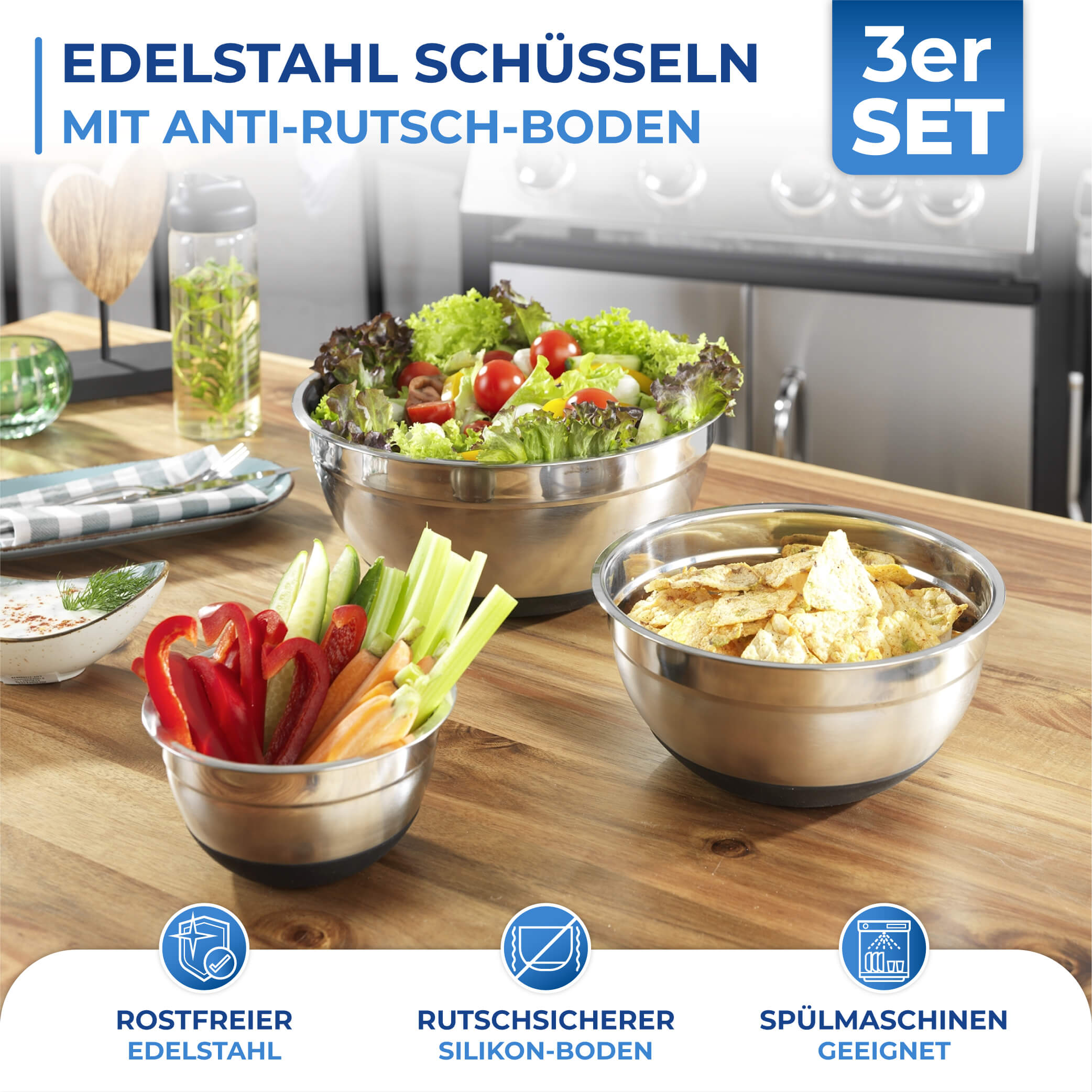 Schüssel mit Anti-Rutsch-Boden, 3 teiliges Set