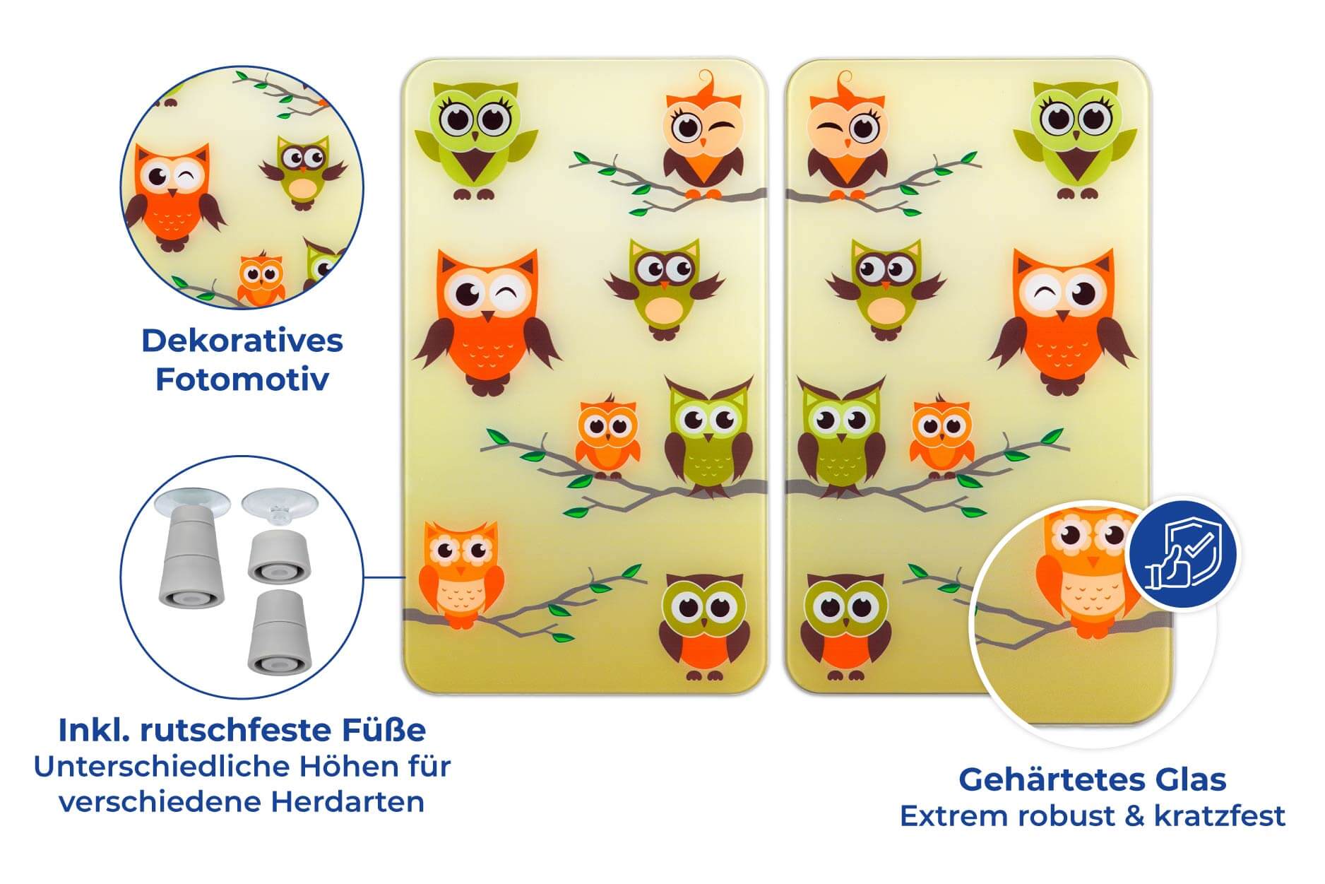Herdabdeckplatten Universal Eulenversammlung 2er Set, für alle Herdarten