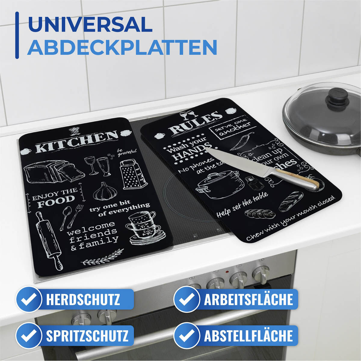 Herdabdeckplatte Universal Kitchen Rules 2er Set, für alle Herdarten