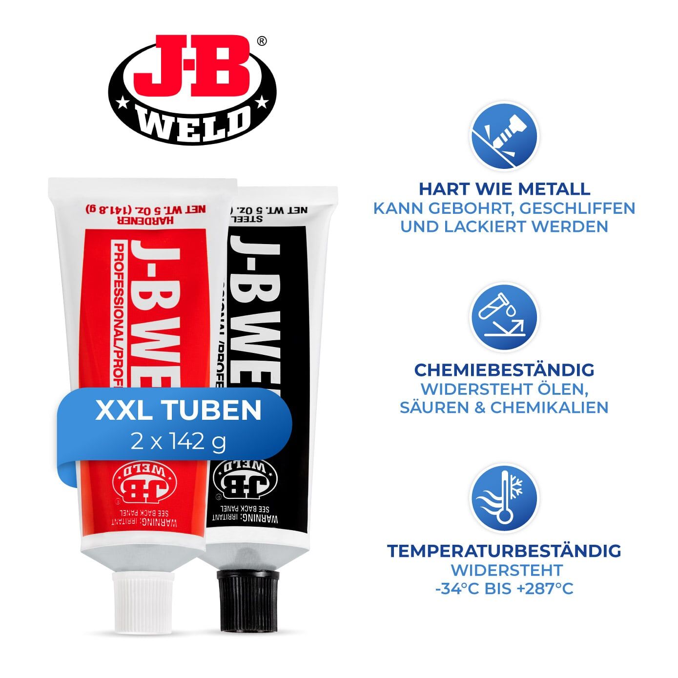 JB Weld „Industro“ 2-Komponenten-Kleber, 2 XXL-Tuben, klebt dauerhaft alles, superfest