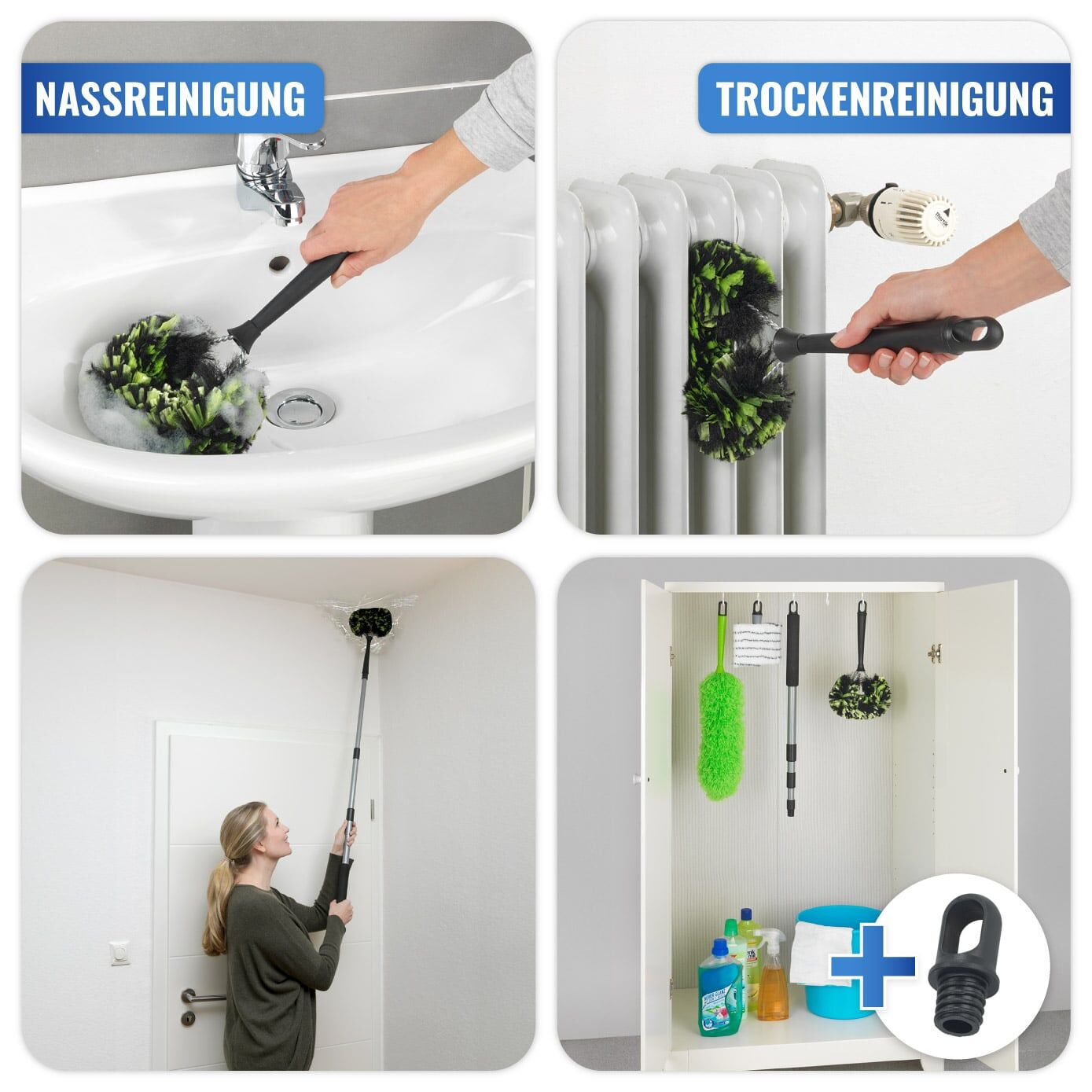 Eck-Staubbürste inkl. Teleskopstiel 3in1 Eck-Staubbürste inkl. Teleskopstiel 3in1