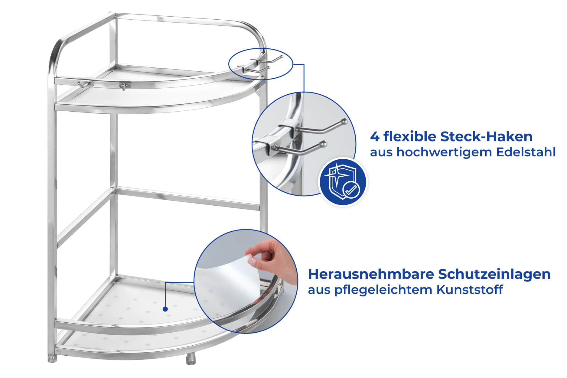 Eckregal Edelstahl, 4 Haken Eckregal Edelstahl, 4 Haken
