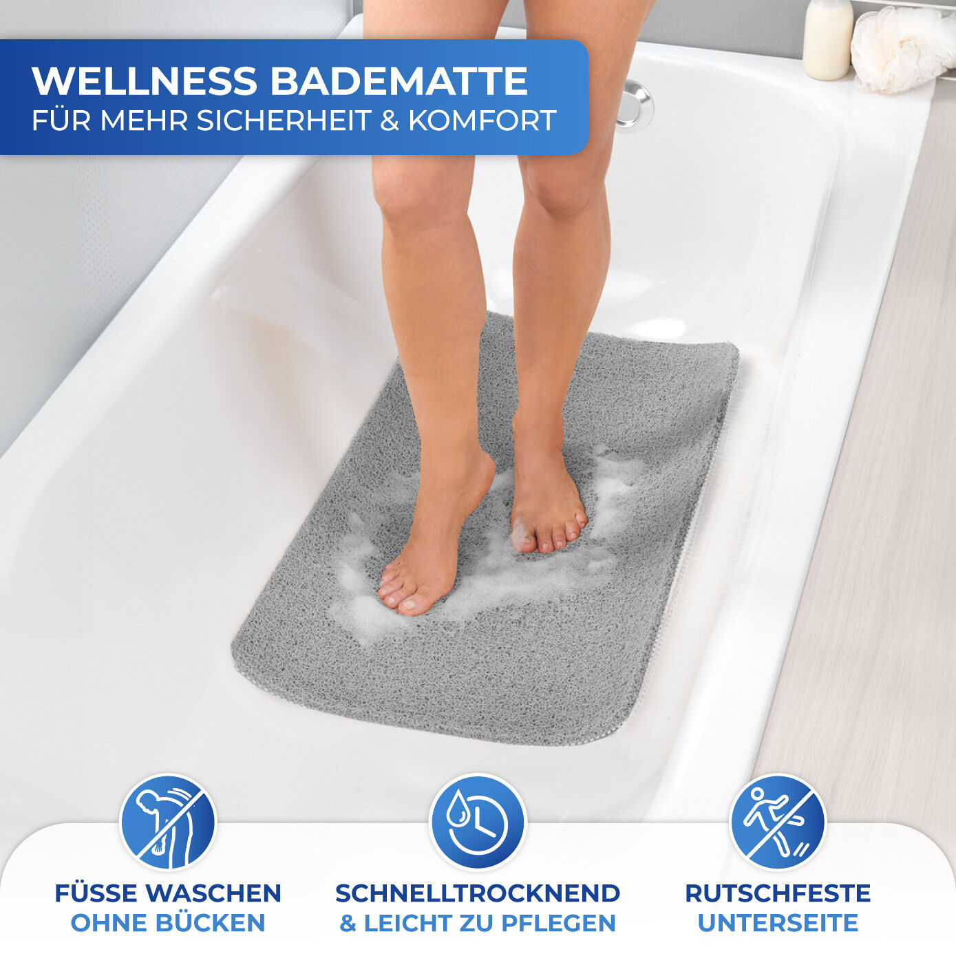 Wellness Badematte, grau 80x50 cm Wellness Badematte, grau 80x50 cm