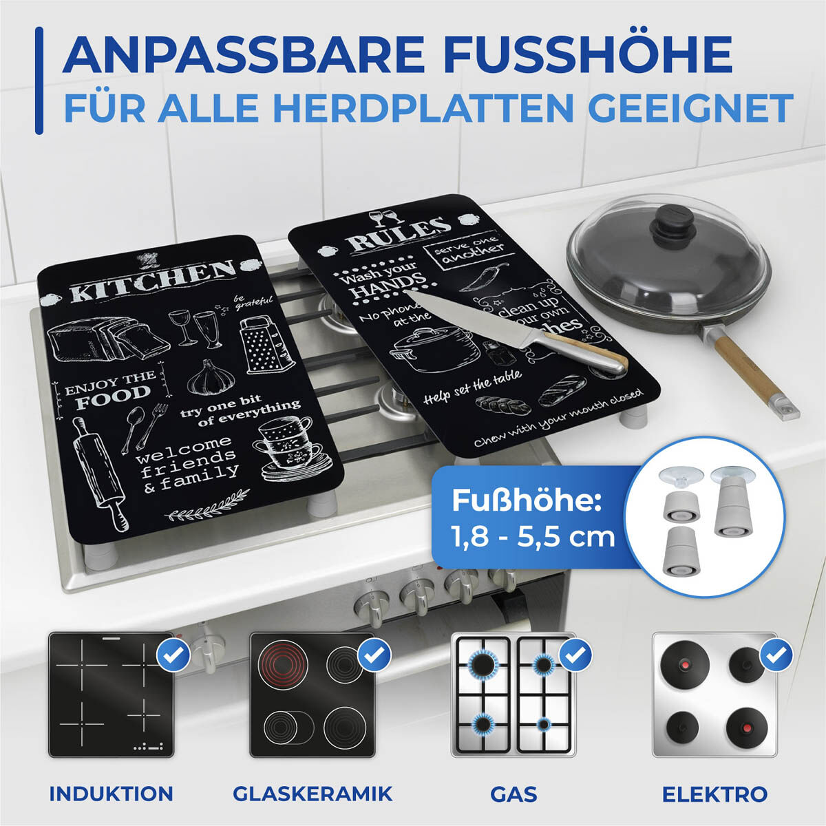 Herdabdeckplatte Universal Kitchen Rules 2er Set, für alle Herdarten